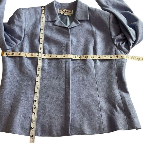 Carlisle Blazer Silk Collar Hidden Zip Snap Front Blue Vintage Shoulder Pads 14 - Picture 4 of 10
